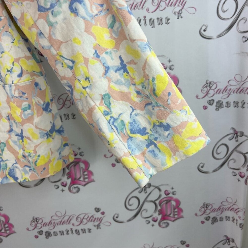 Elly M blazer flowers cardigan style pockets blue pink Pastel Floral Blazer - Picture 5 of 12